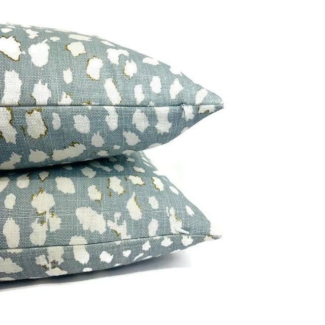 2020s Jan Showers for Kravet Lynx Dot in Ciel Pillow Cover - Square Euro Sham - Light Blue With Cream Animal Spot Linen Print Cushion Case For Sale - Image 5 of 6