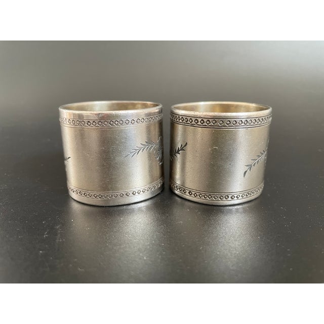 Late 19th Century Set of 2 Aesthetic Movement Nickel Silver Napkin Rings, Monogrammed For Sale - Image 5 of 10