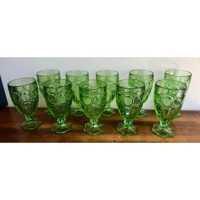 Fostoria Glass Company Fostoria Green Moonstone Tea Glasses Set 10 For Sale - Image 4 of 11