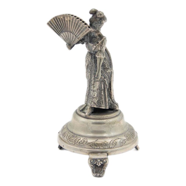Silver Toothpick Holder with Japanese Geisha Figure For Sale