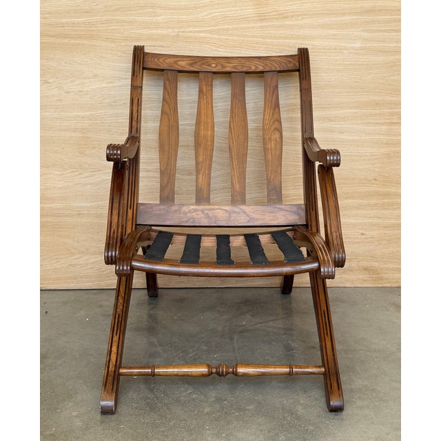 1930s French Wooden Folding Armchair With Upholstered Cushions For Sale - Image 12 of 14