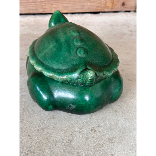 Mid-20th Century Green Crackle Glaze Turtle Trinket Box For Sale - Image 4 of 12