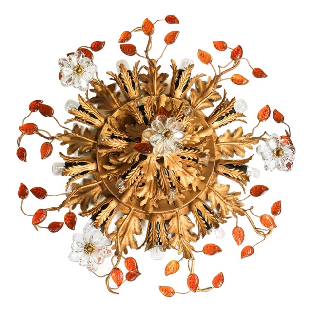 Crystal & Gilt Iron 15-Light Flush Mount from Maison Baguès For Sale