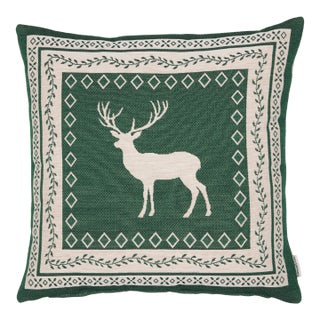 Nordic Stag Green Woven Cushion With Feather Filler - 42x42cm (17"x17") For Sale
