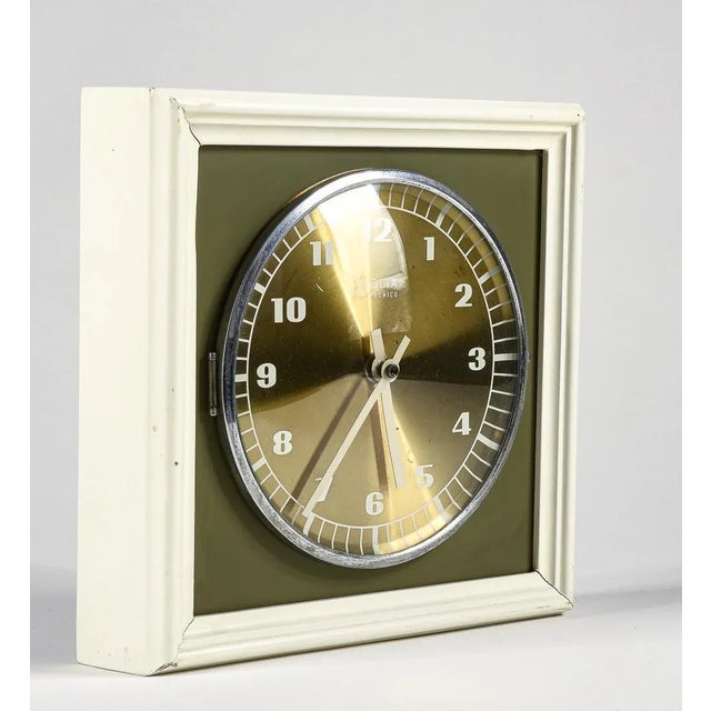 Rustic Vintage Green and Gold Watch Clock, 1970s For Sale - Image 3 of 9