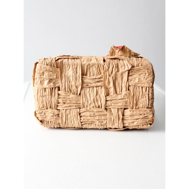 Vintage Woven Paper Basket With Bird Print Fabric For Sale - Image 9 of 11