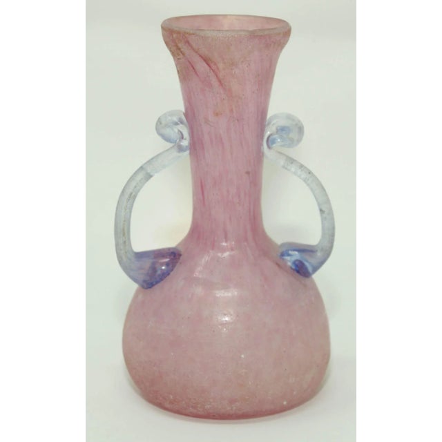 Murano Pink and Blue Scavo Art Glass Seguso Vetri d'Arte Murano, Italy, 1960s Murano small vase in pink glass with blue...