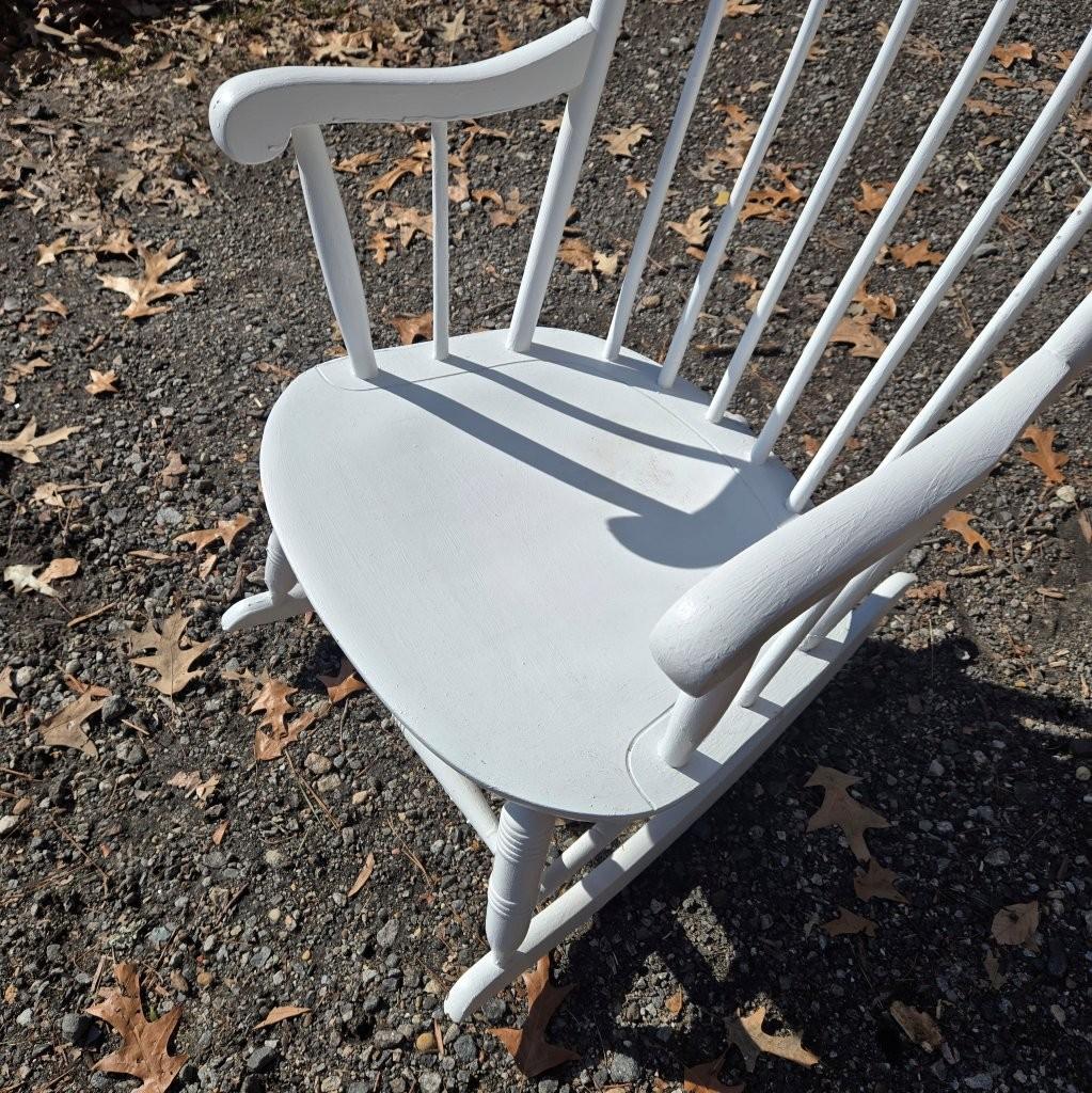 Late 20th Century White Nichols and Stone Solid Wood Rocking Chair