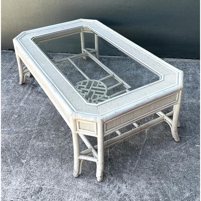 Vintage Rattan Fretwork Medallion Coffee Table For Sale - Image 9 of 12