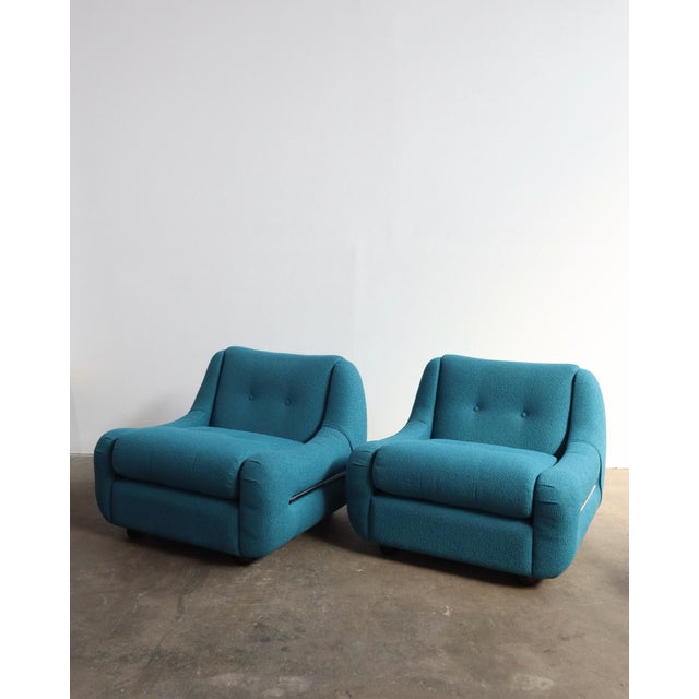 Mid-Century Modern 1970s Italian Tubular Lounge Chairs in Blue Bouclé — A Pair For Sale - Image 3 of 12