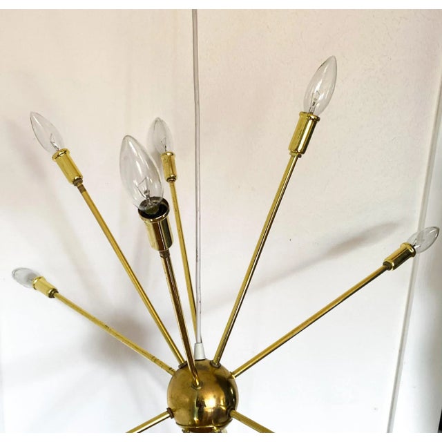 Mid 20th Century Mid-Century Sputnik Light Chandelier With 12 Brass Plated Arms For Sale - Image 5 of 13