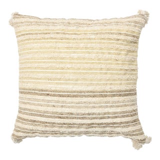 Boho Chic Style Modern Wool and Cotton Pillow in Beige For Sale