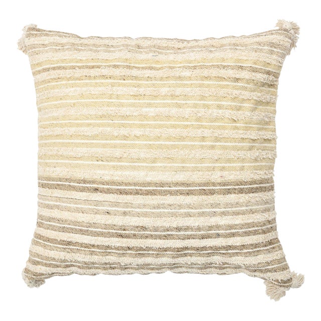 Boho Chic Style Modern Wool and Cotton Pillow in Beige For Sale
