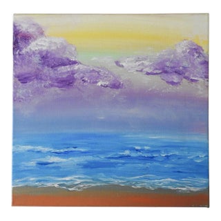 Late 20th Century Purple Clouds & Blue Ocean Painting For Sale