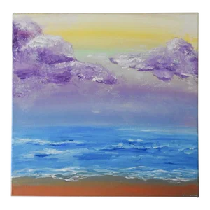 Late 20th Century Purple Clouds & Blue Ocean Painting