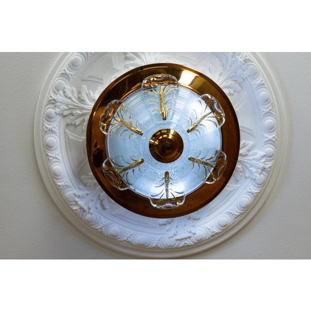 Copper Art Deco French Copper and Frosted Glass Three-Light Ceiling Light, 1930s For Sale - Image 8 of 18