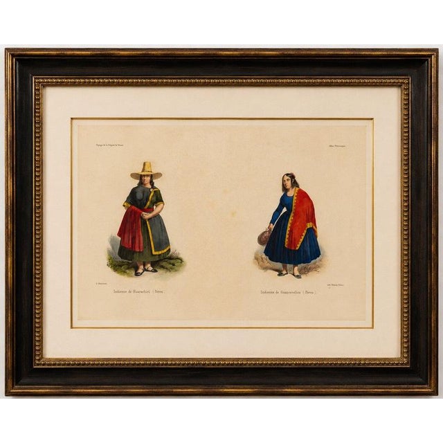 Title: Peruvian Women's Costumes of Huarochirí and Huancavelica, Original 1841 : An original hand-colored lithograph...