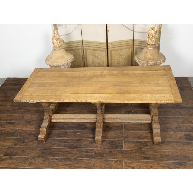 French 19th Century Bleached Oak Farm Table with Trestle Base and Baluster Legs For Sale - Image 11 of 12
