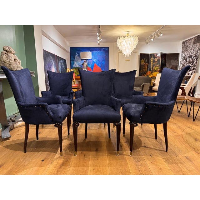 Wood Italian High Back Dining Armchairs, 1950s, Set of 6 For Sale - Image 7 of 8