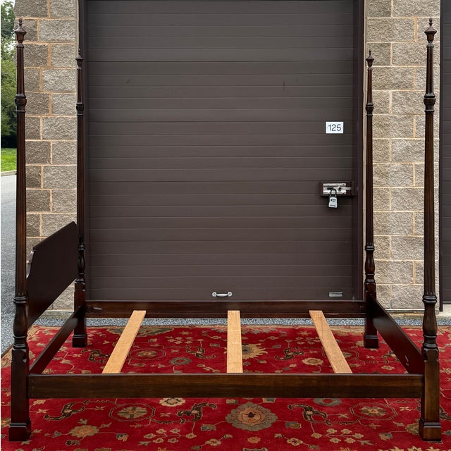 A vintage Statton Furniture American Traditional cherry queen four poster bed in their dark brown Cambridge finish....