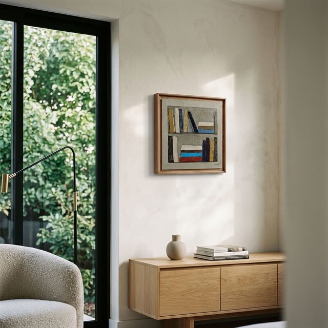 Point D’équilibre, Contemporary Abstract Bookshelf Oil Painting, Framed by Sophie Dumont For Sale - Image 10 of 10