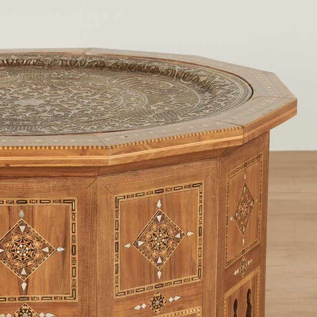 Metal Antique Moroccan Inlaid Table With Tray Top For Sale - Image 7 of 16