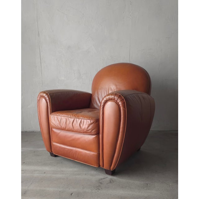 Ralph Lauren Art Deco Style Patinated Leather Club Chair For Sale - Image 4 of 8