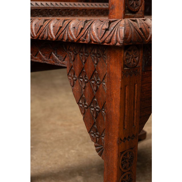 1880 Victorian Carved Mahogany Open-Back Monogram Armchair For Sale - Image 11 of 15