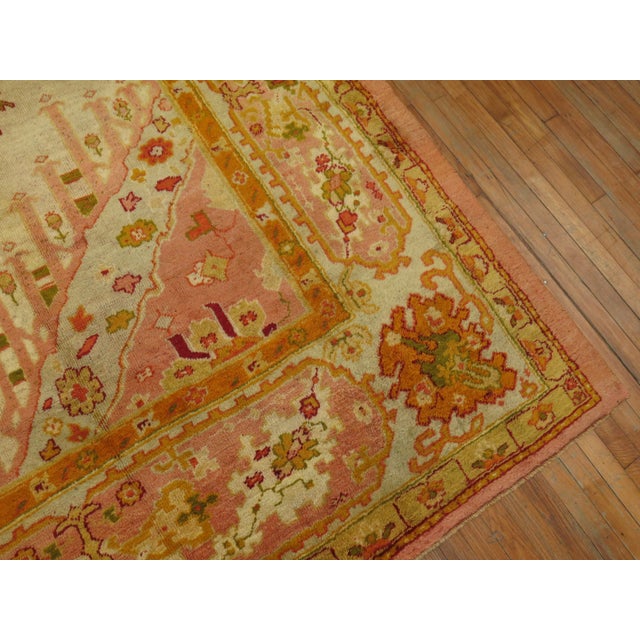 Textile Ivory and Pink Antique Turkish Oushak Rug - 10'3" x 13'4" For Sale - Image 7 of 12