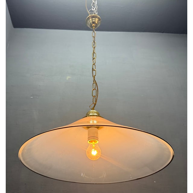 White Mid-Century White Murano Glass Pendant Light with Black Rim, Italy, 1970s For Sale - Image 8 of 14