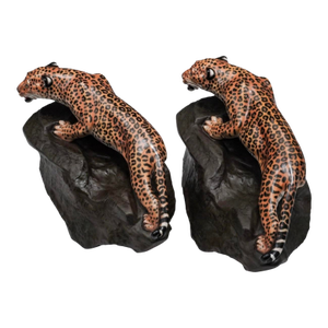 Mid 20th Century Pair of Charles J. Noke for Royal Doulton "Leopard on a Rock" Porcelain Figures