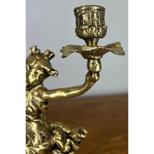 Vintage French Brass Candleholders, Set of 2 For Sale - Image 5 of 8
