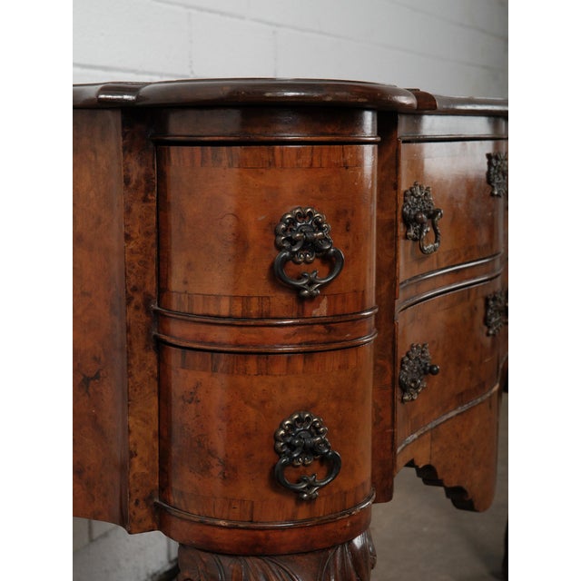 Brown Early 20th Century English Burl Walnut Chippendale-Style Lowboy Ball-and-Claw Console For Sale - Image 8 of 11