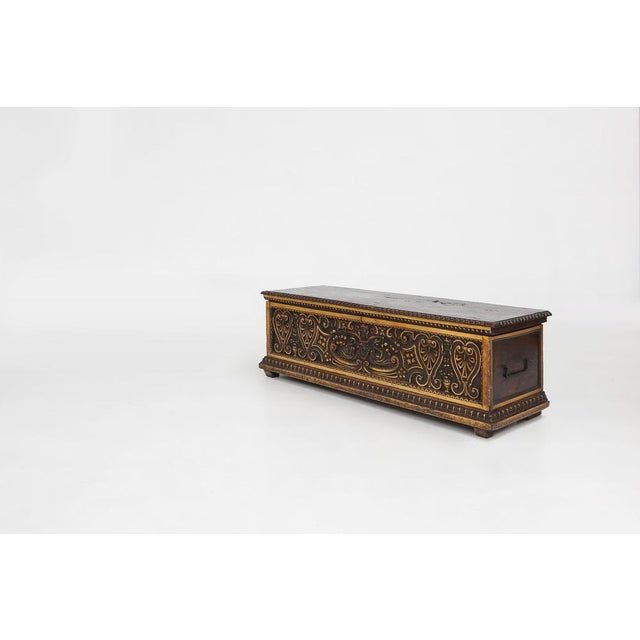 Venetian Carved and Polychroom Oak Chest For Sale - Image 3 of 18