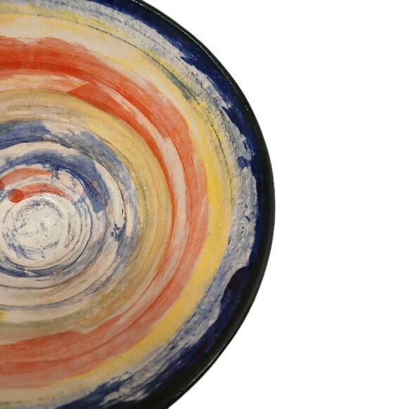 2015 Coastal Landscape Pottery Handmade Stoneware Bowl Colorful Striped Modern For Sale - Image 10 of 16