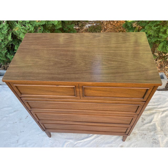 Dixie Furniture Co. Vintage Dixie Furniture Co. Walnut 5-Drawer Highboy Chest, Mid-Century Modern For Sale - Image 4 of 9