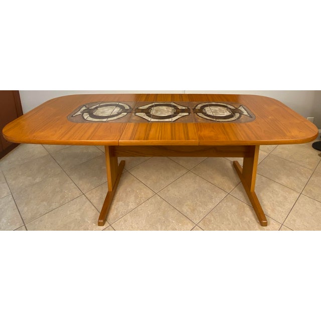 Poul Poulsen Large Mid-Century Extendable Danish Dining Table, Teak Dining Table with Tile Inlay by Poul H. Poulsen,...