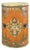 Distressed Light Orange Tibetan Style Jewel Symbol Round Drum Table For Sale