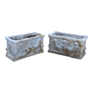 19th Century Italian Influence Cast Stone/Concrete Trough Putti Planters-a Pair