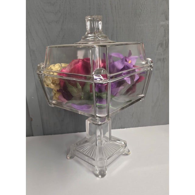 This unique thick glass compote with lid is beautiful on it's own or even better, filled with some your favorite flowers,...