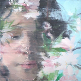 Bloom 1 by Elena Burykina | Oil on Cradled Panel Portrait of a face with floral elements For Sale
