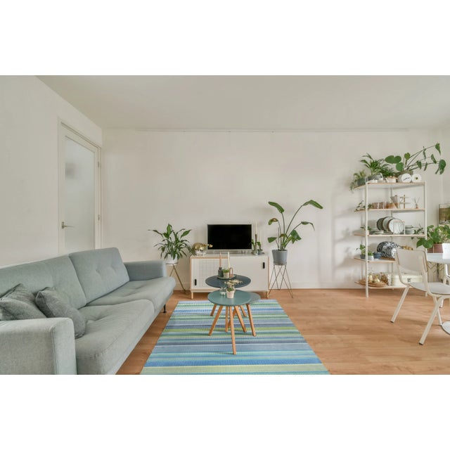 8x10 Serene Xena Green Striated Geometric Modern Handmade Wool Carpet Rug For Sale - Image 10 of 10