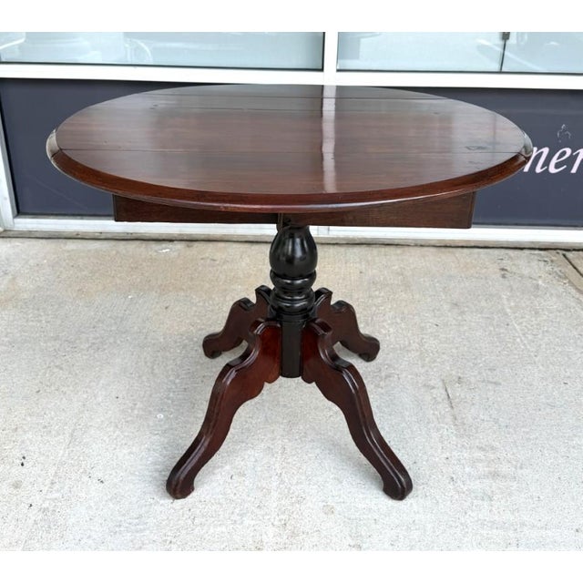 Antique Mahogany Drop Leaf Table With Pedestal Base For Sale - Image 9 of 14