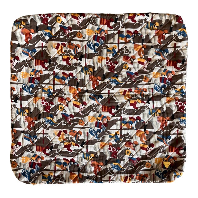 Jockey and Horse Vintage Fabric Pillow Cover For Sale