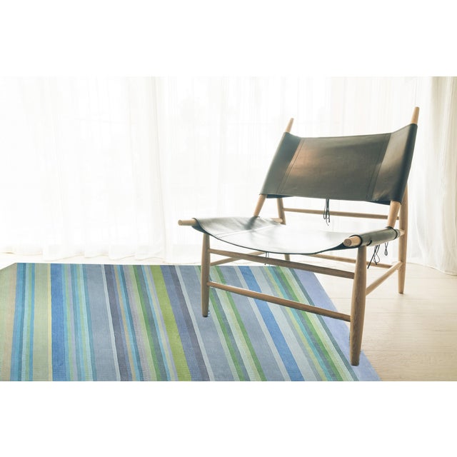 Light Gray 8x10 Serene Xena Green Striated Geometric Modern Handmade Wool Carpet Rug For Sale - Image 8 of 10