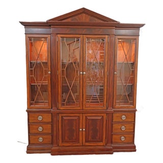 1990s Ethan Allen Newport Collection Mahogany Bookcase China Cabinet Breakfront For Sale