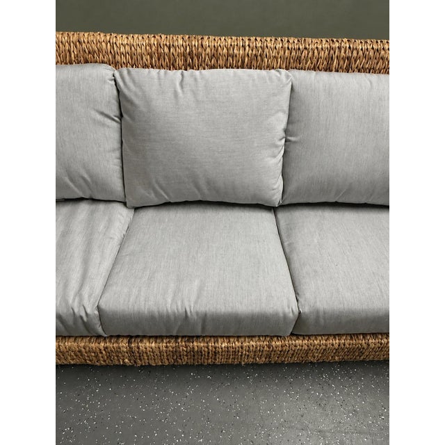 1990s Baker Milling Road Woven Seagrass Sofa With Neutral Cushions For Sale - Image 5 of 12