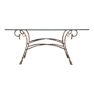 Italian Brass Hoof Footed Patinated Wrought Iron Console Sofa Dining Table For Sale