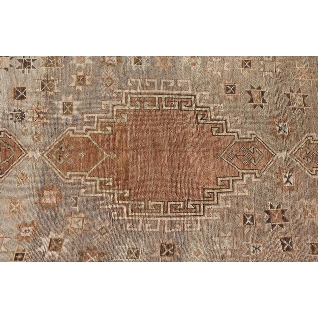 Antique Turkish Kars Oushak Gallery Rug With Geometric Medallion Design For Sale In Atlanta - Image 6 of 11