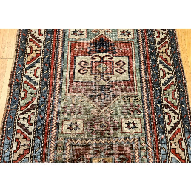 Antique Fachralo Kazak Rug, Hand-Knotted Wool, Red & Green, Caucasus, 3' x 5' For Sale - Image 9 of 15